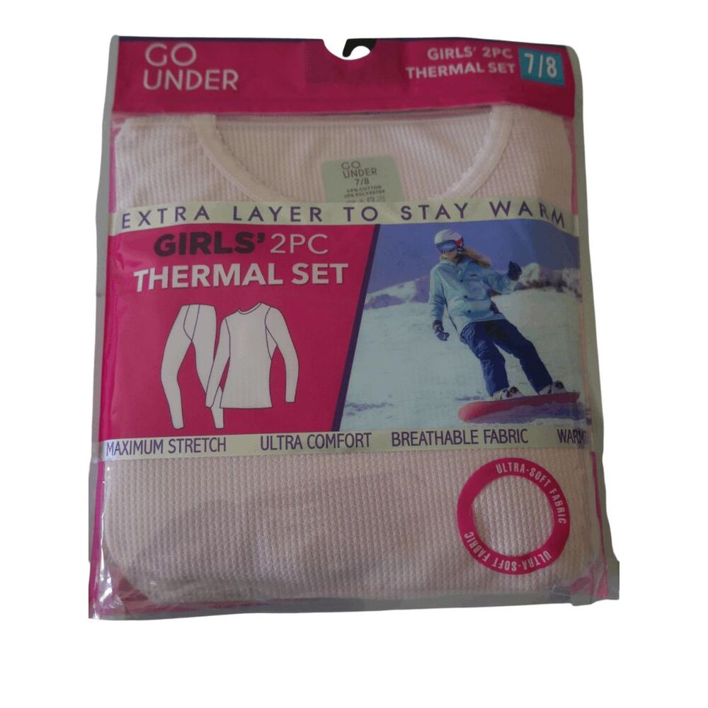 GO UNDER Girls 2PC Thermal Set PINK Base Layer Ultra-Soft Size M 7/8